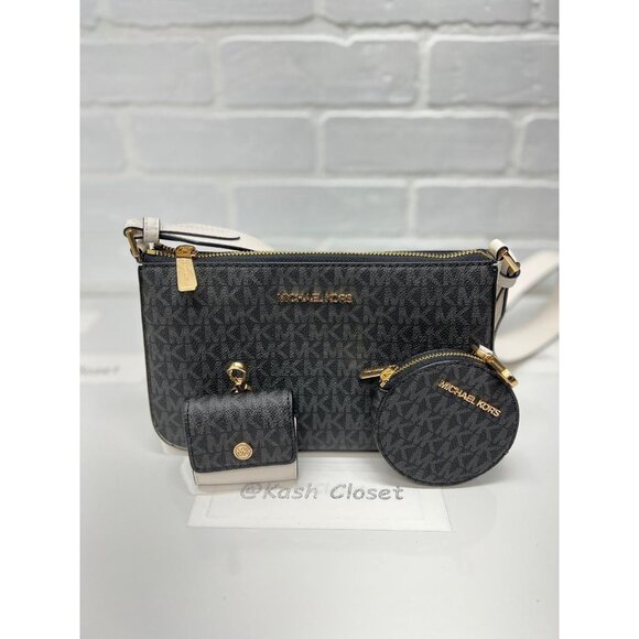 Michael Kors crossbody tech attached bag JST coin purse airpod case black multi - Picture 2 of 9